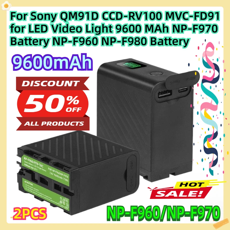 

For Sony QM91D CCD-RV100 MVC-FD91 for LED Video Light 9600 MAh NP-F970 Battery NP-F960 NP-F980 Battery 2pcs