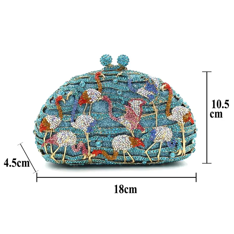 Blue Lakeside Flamingo Rhinestone Evening Clutch Unique Crystal Women Handbag Luxury Diamond Party Prom Bags Designer Dinner Bag