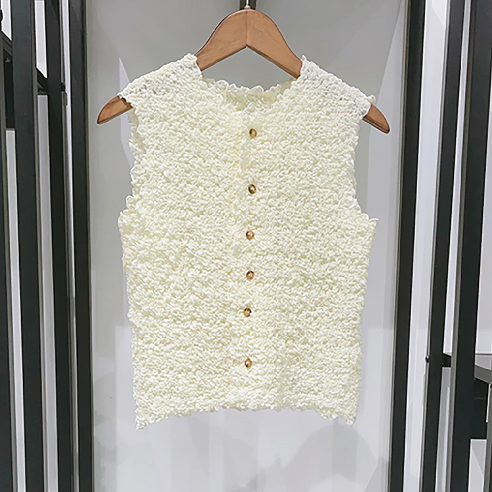 

No Care Pleated Women's Vest Y2k Simple Elegant Commuter Versatile Single Breasted Sleeveless Vest Tops 2025 Early Autumn New