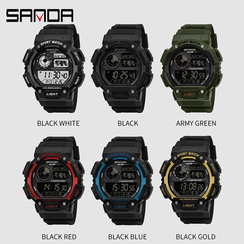 SANDA Men Electronic Watch Luminous Waterproof Multifunctional Outdoor Sports Mens Watches Military Watch Relogio Masculino 6009