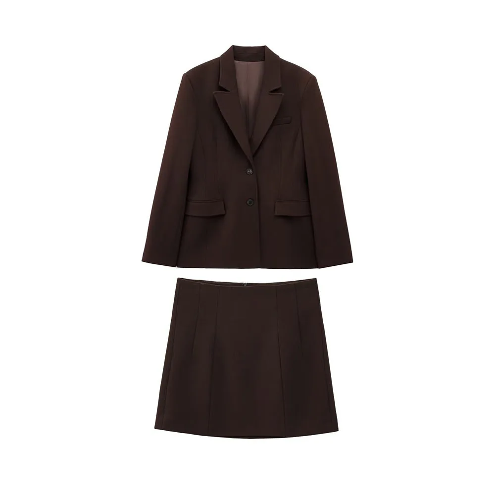 

TRAF Women 2025 Spring New Fashion Lazy Style Tight Waist Long Sleeve Suit Jacket Zipper Mini Skirt suit Outerwear Mujer