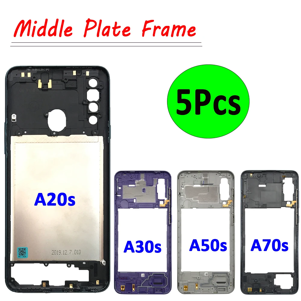 5Pcs，Middle Frame Housing Bezel Plate Back Cover For Samsung A20S A207F A30S A307F A50S A70S