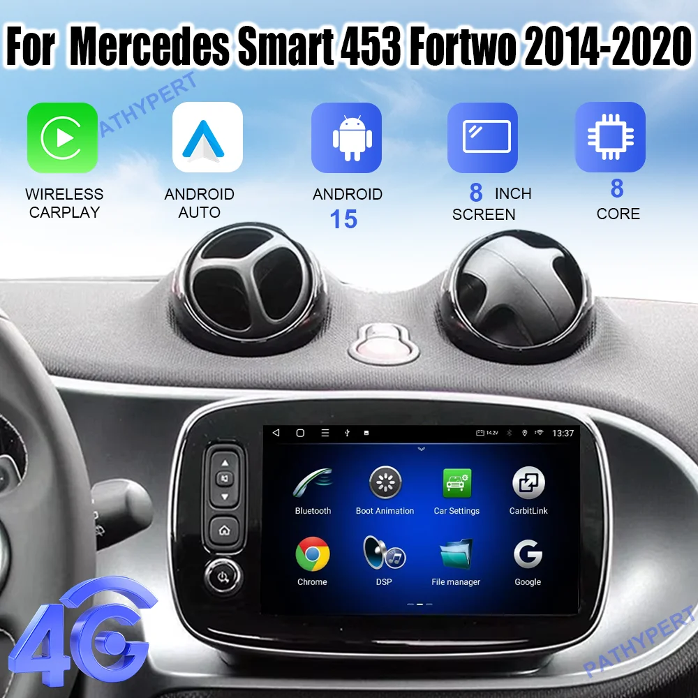 

Android 15 CarPlay Car Radio For Mercedes Smart 453 Fortwo 2014-2020 Auto Screen Multimedia Player Bluetooth GPS Navigation 4G