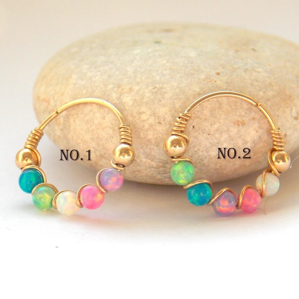 Anillo de nariz de ópalo de 10 mm con relleno de oro de 14K, hecho a mano, piercing de aro 20GA, joyería colgante, grillz, regalos de joyería para mujer