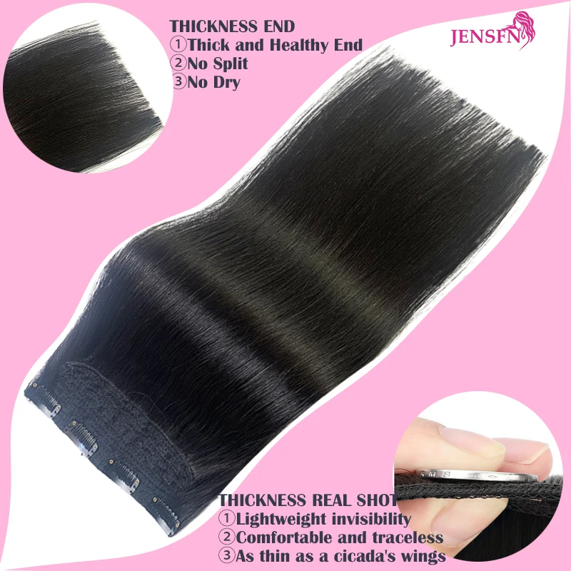 JENSFN-extensiones de cabello humano con Clip recto, 170g, doble trama, Color rubio negro Natural, alta calidad, 3 unidades por juego