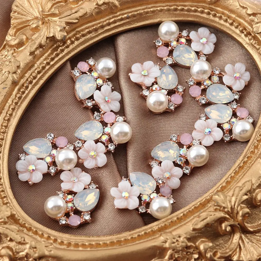10PCS Craft Apparel Sewing Accessories Flatback Garment Buckle Flower Buttons Pearl Hairpin Rhinestone Button