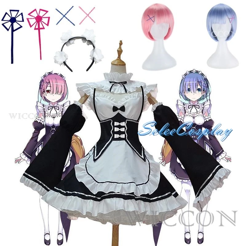 

Anime Ram Rem Lolita Maid Cosplay Costumes Vestido Re:zero Kara Hajimeru Isekai Seikatsu Halloween Costume Loli Dress for Women