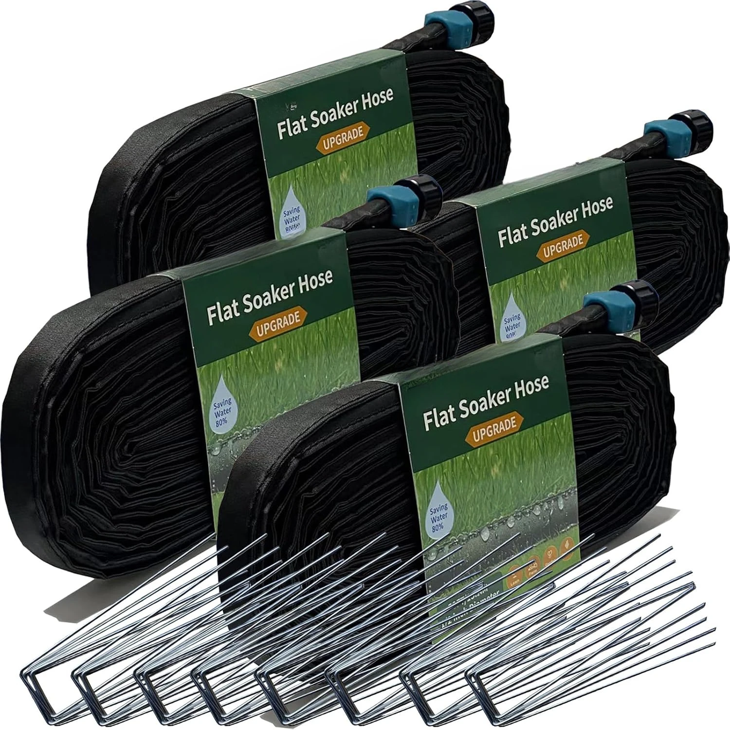 

2024 Flat Soaker Hose 200 ft with Stakes for Garden, 50ft x 4 Linkable Drip Hose Diy Automates Garden Irrigation System