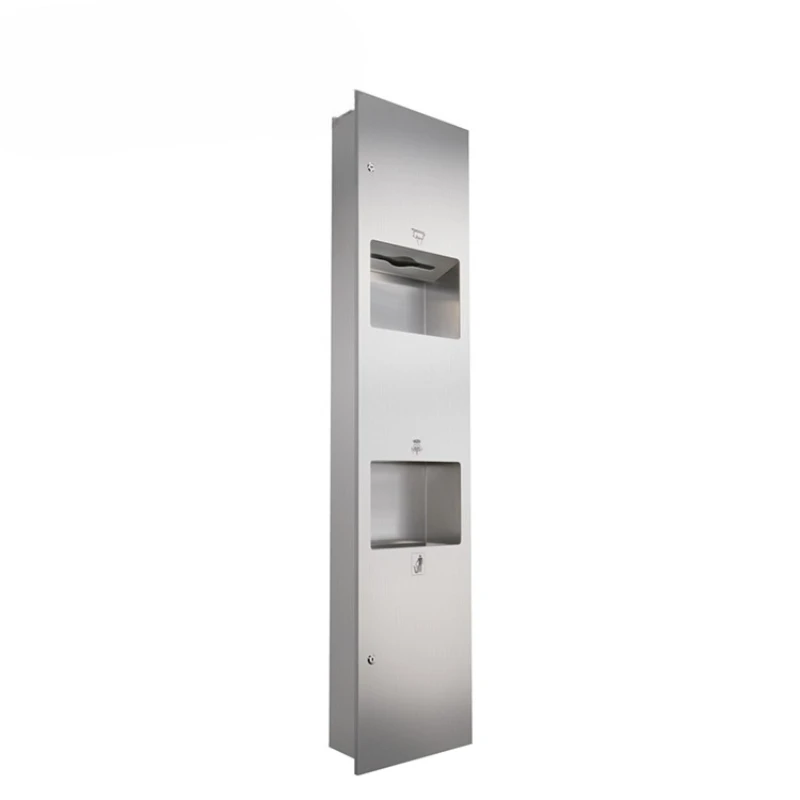

Modern Stainless Steel Toilet Paper Holder with Hand Dryer and Trash Bin for Bathroom or Hotel Use