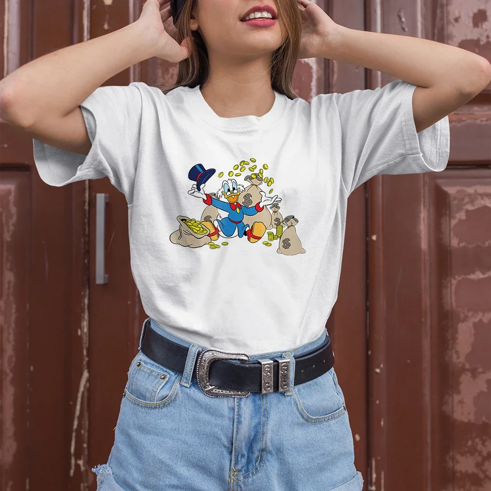 Harajuku Fashion Women T-Shirts Disney Cartoon Scrooge McDuck Print High Street Casual Round Neck Short Sleeve Tops Tees Unisex