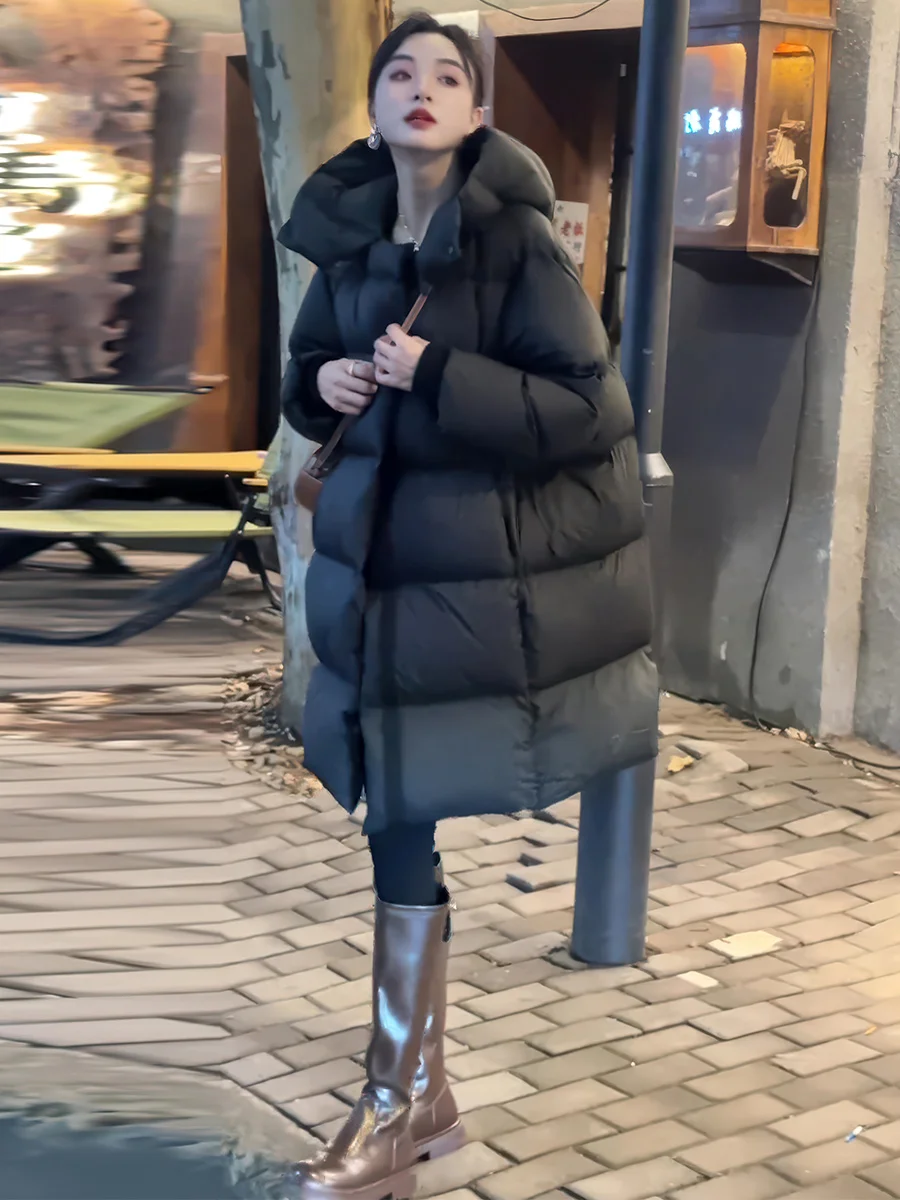 

Премиум-пуховик Thiened Long Puffer для женщин: новая зимняя модель, теплая, приталенная, повседневная, свободного кроя, белая, с наполнителем из утиного пуха