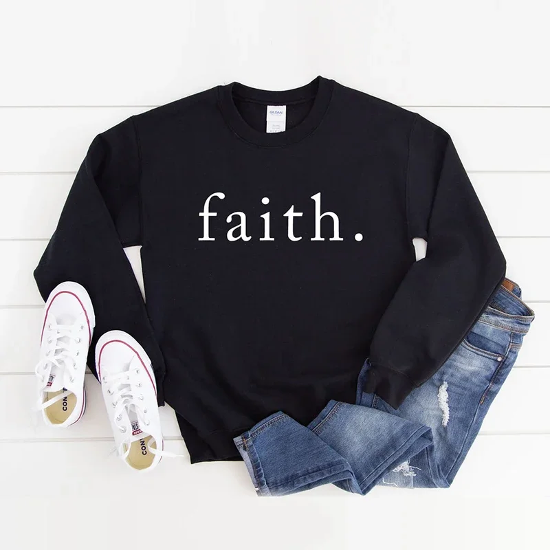 

Faith Letters Printed Women Sweatshirt Loose Streetwear O Neck Hoodies Trendy Church Clothes Religious Clothing Top Dropshipping