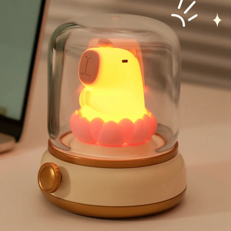 AB09-โชคดี Lotus Capybara โคมไฟการ์ตูนสร้างสรรค์ Capibala Night Light สาวของขวัญวันเกิด Night Light