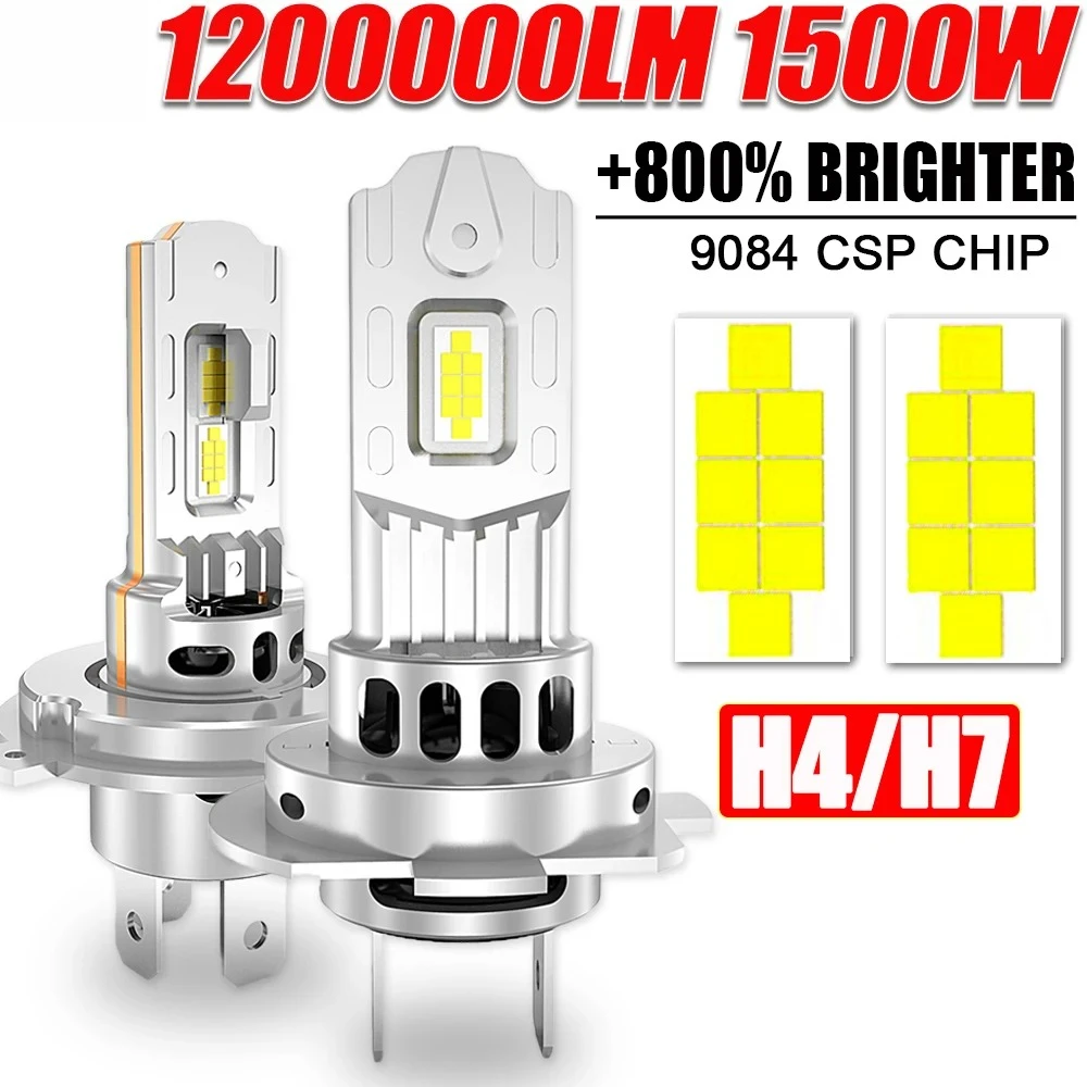 

H7 LED Bulb H4 Headlight for Car CANBUS 1500W High Power Auto Lights 6500K Mini Wireless Turbo Fan Automobile LED Headlamp 12V