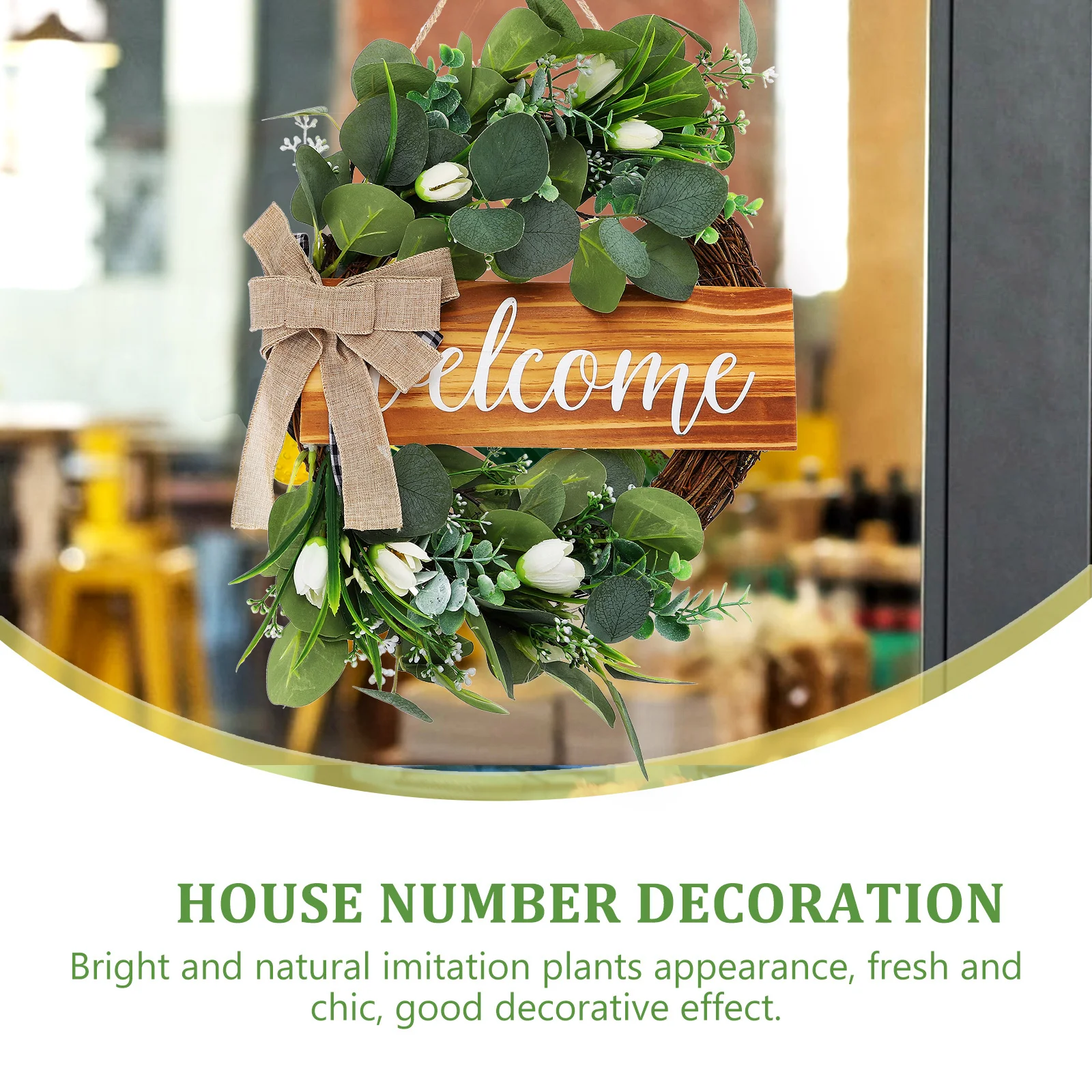 

Bright Green Fake Eucalyptus Wreath Door Sign Decorative Welcome Sign Wall Hanging Simulated Garland Festival Garden Decoration