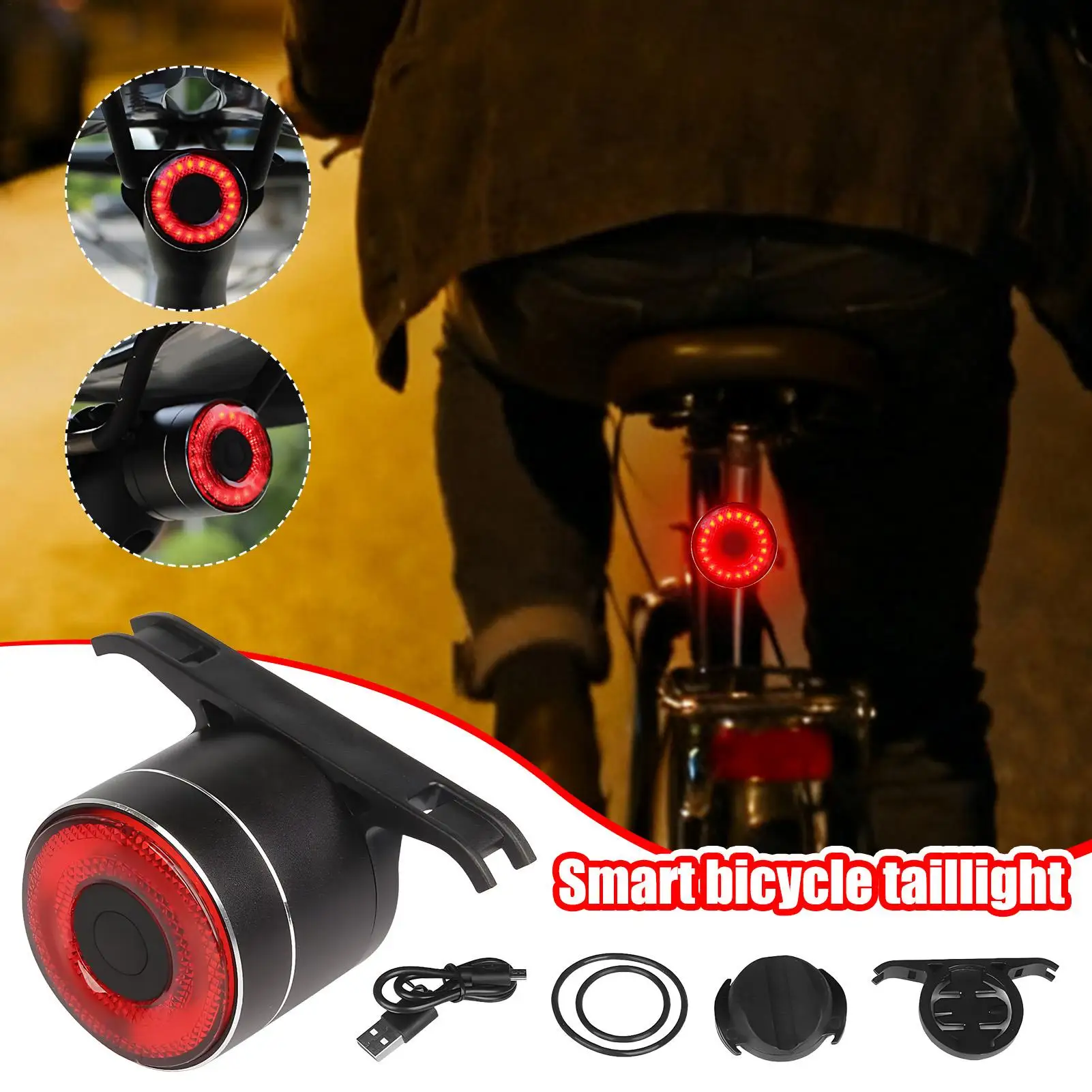 

Bicycle Tail Light Smart Brake Sensing Rear Lamp USB Rechargeable Waterproof Cycling Safety Light for Mountain Road