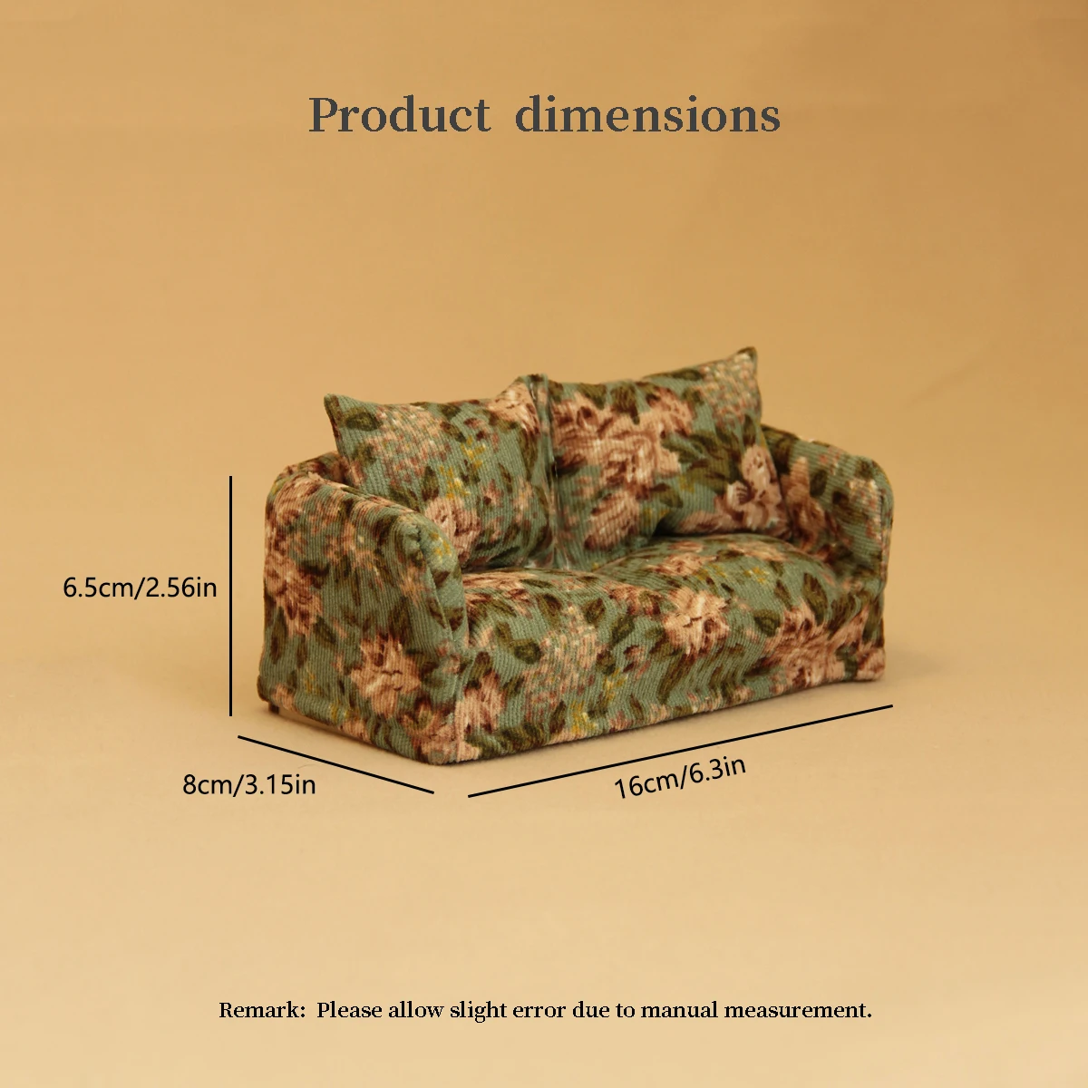 Muebles artificiales en miniatura, sofá doble Floral de pana 1:12 para muebles para el hogar de casa de muñecas Bjd Ob11