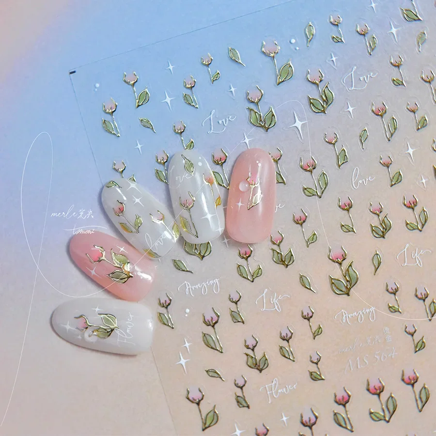 1 قطعة 5D Kawaii زهرة مسمار الفن ملصقات الكرتون اليابانية البرنز زهرة لاصق مسمار الديكور الساخن ختم الشارات اكسسوارات #3