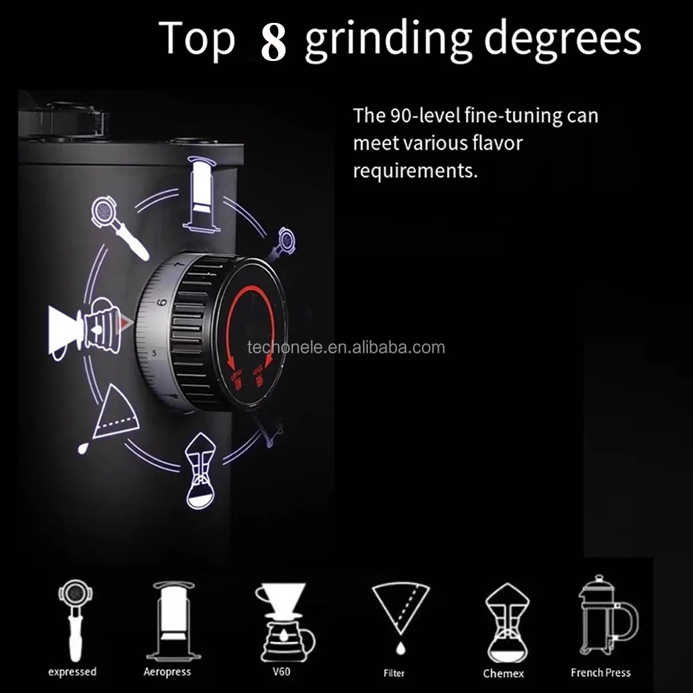 90mm Electric Automatic Coffee Grinder with LED Display Grinding by Weight and Time for  and Car Use for Shops