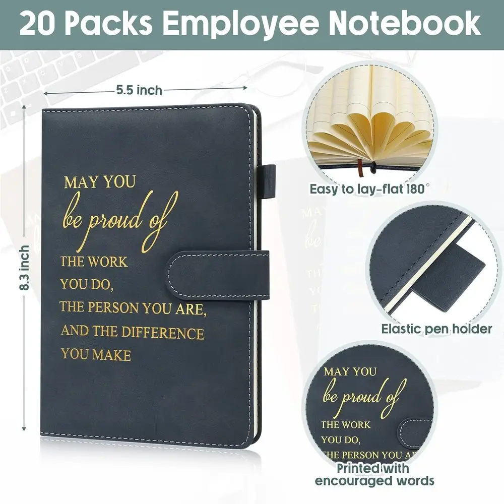 Set of 20 Premium A5 Leather Notebooks - Proud Work Journals for Team, Teachers, and Volunteers: Bulk Thank You Gifts