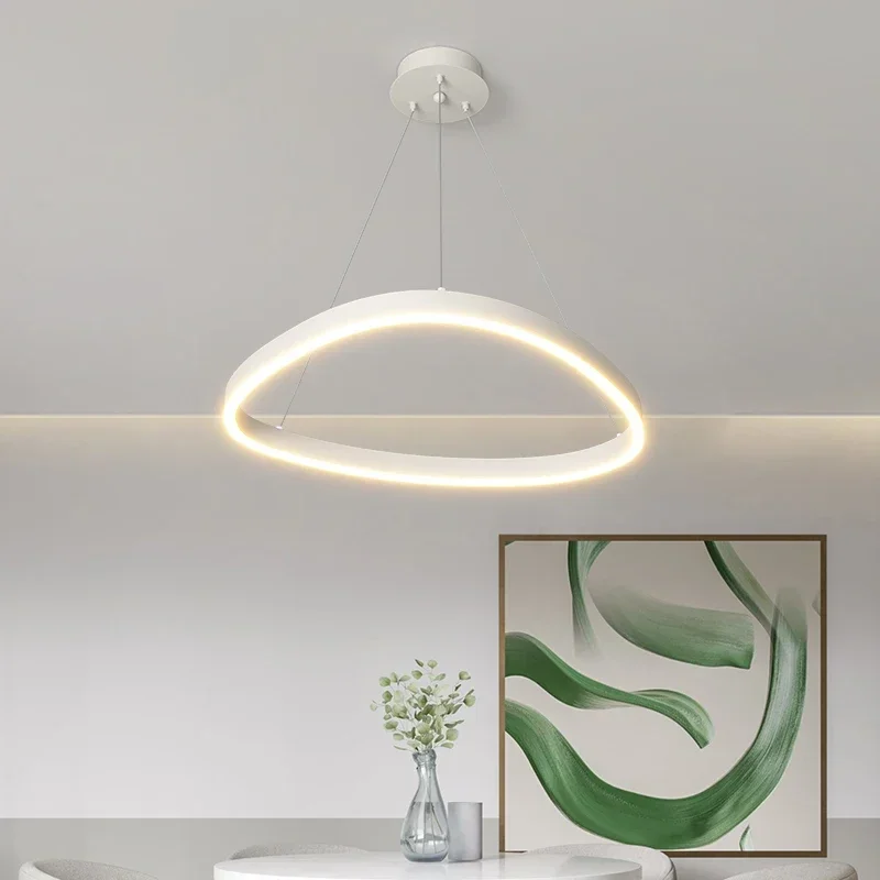 Modern Circle Rings LED Pendant Chandeliers Home Lighting Ceiling Mounted Living Room Bedroom Hanging Lamps Black White Fixtures