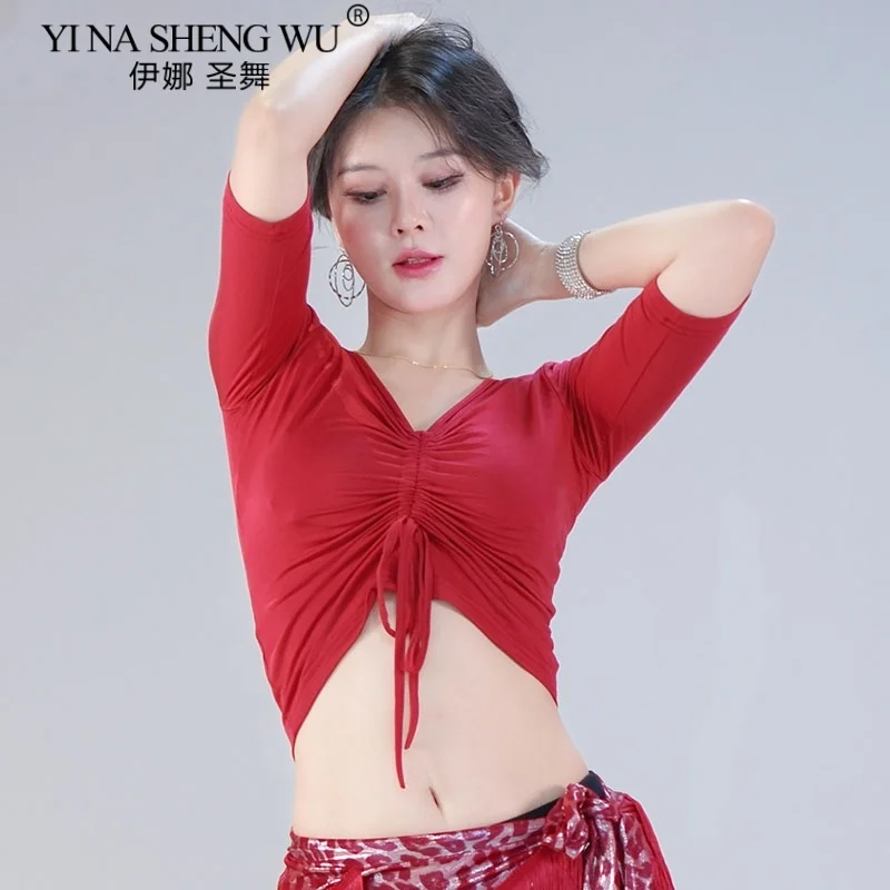 Топы для танца живота, новая сексуальная одежда для восточных танцев, летняя тренировочная одежда, танцевальная одежда для начинающих, черный, красный