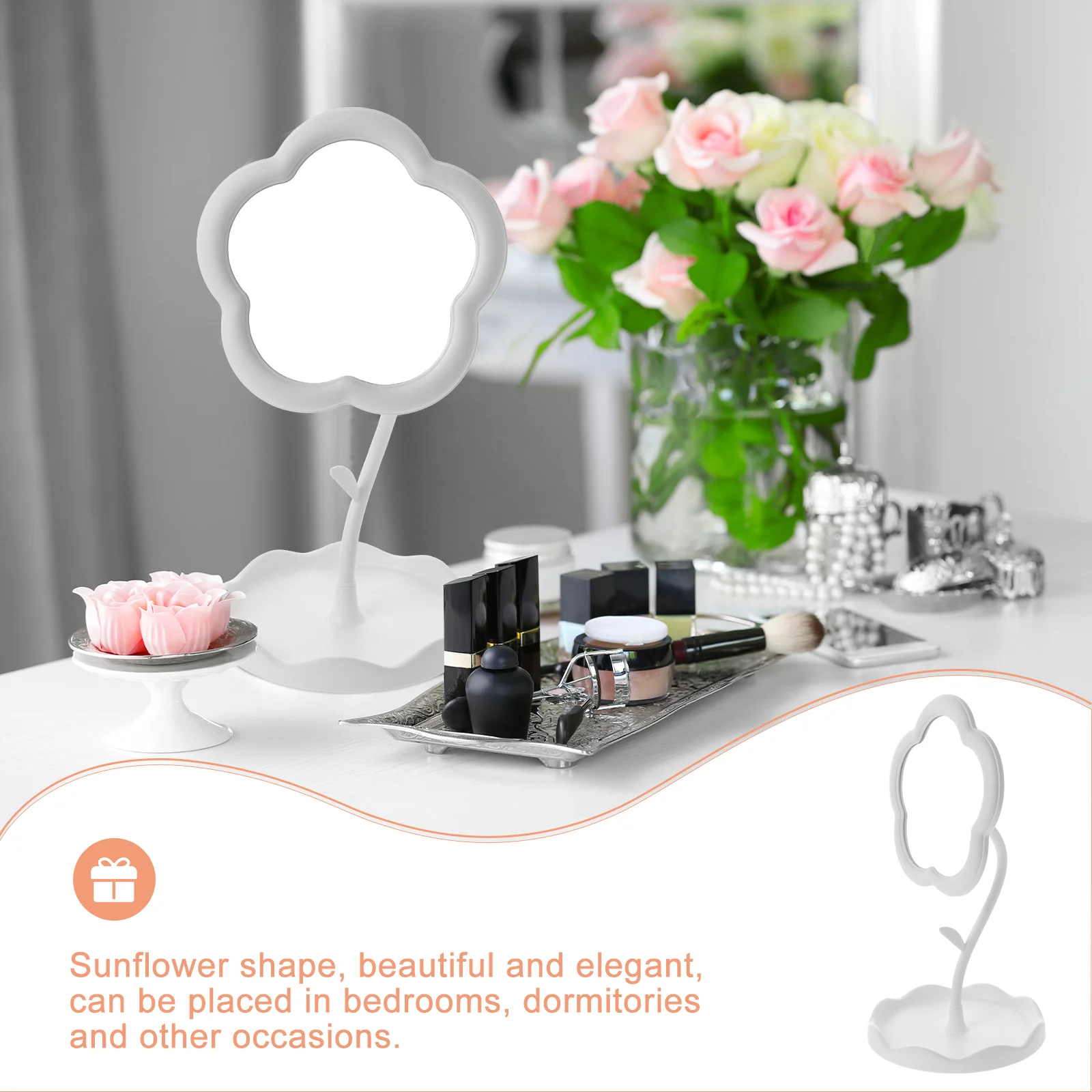 Sunflower Vanity Mirror Stool for Desk Desktop Small Makeup Glass Plastic Office Cubicle Girl Mirrors Table