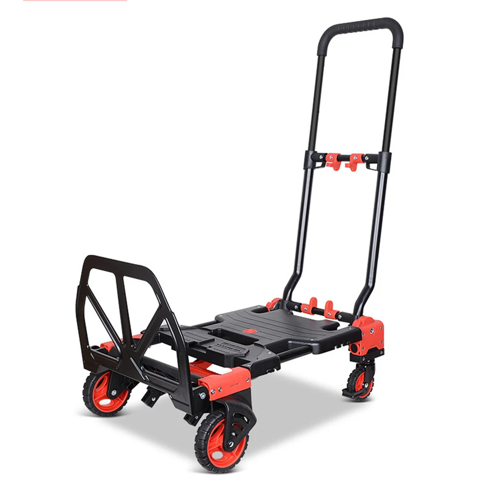 2 In 1 Folding Hand Truck  Aluminum Lightweight Platform Cart Portable Telescopic Utility Dolly Bearing 150kg for Moving Things