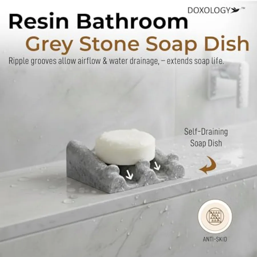 Gray Stone Marble Soap Dish Bathroom Organizer - Resin Soap Dish with Rectangular Design 3.7