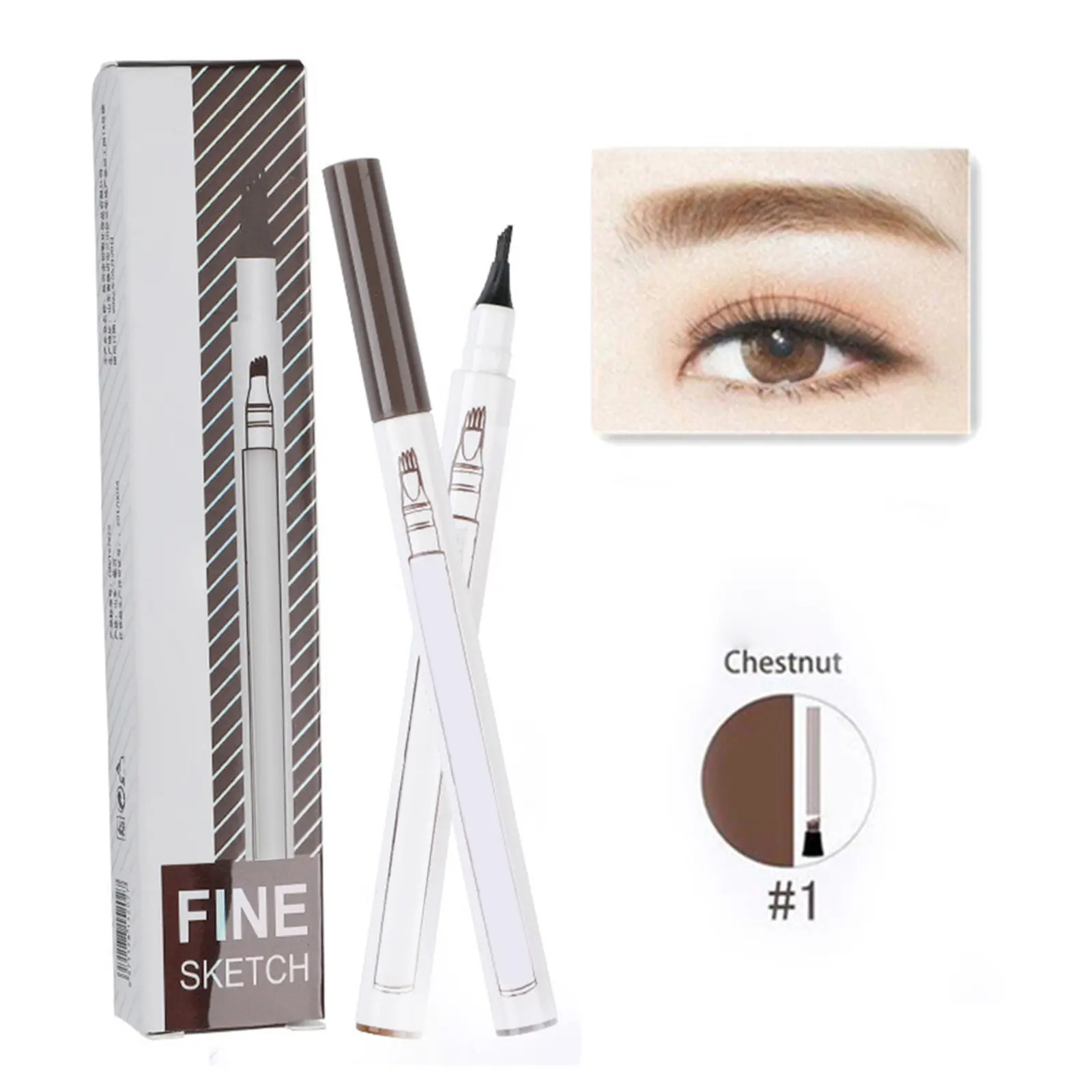 4Pcs Liquid Eyebrow Pen Four-Pronged Fine Tip Natural 3D Hair-Like Waterproof Sweat-Proof Long-Lasting Smudge-Proof for Women