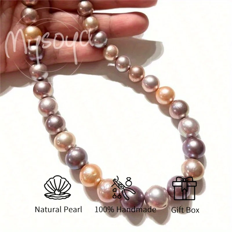 

MYSOYA 9-10mm Pink Purple Freshwater Pearl Necklace Multiple Sizes Gift Box Perfect Gift For Wedding Birthday Christmas New Year