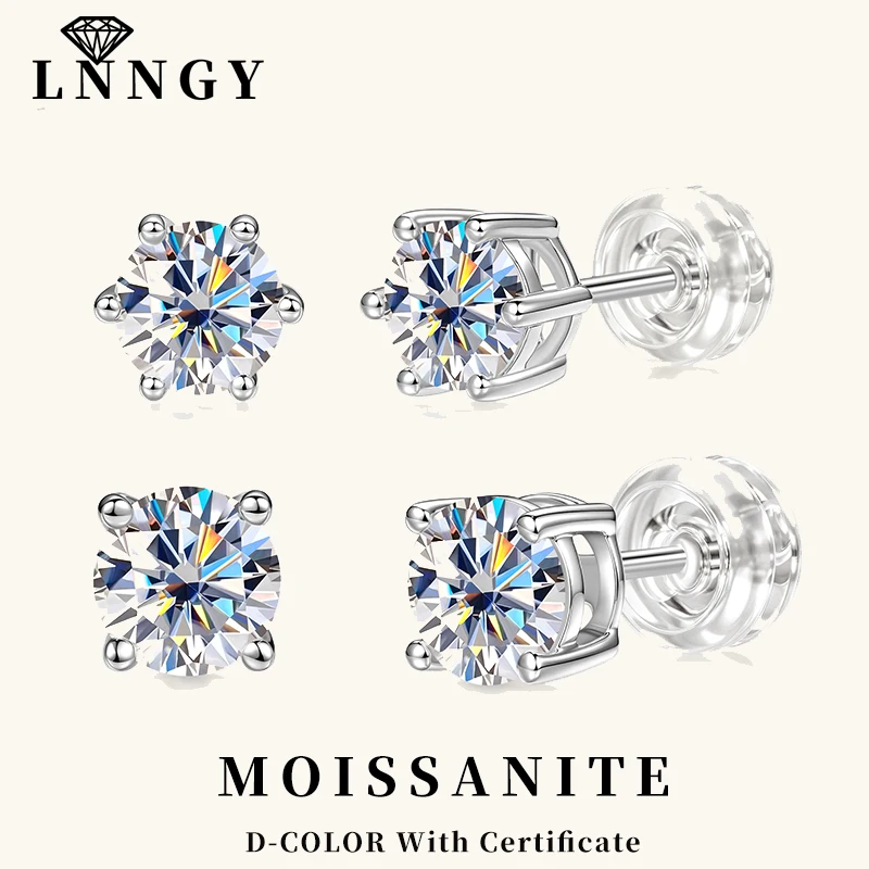 Lnngy Certified 5mm/6.5mm Moissanite Earring 925 Sterling Silver Round Bubble Stud Earrings for Women Daily Jewelry Gift