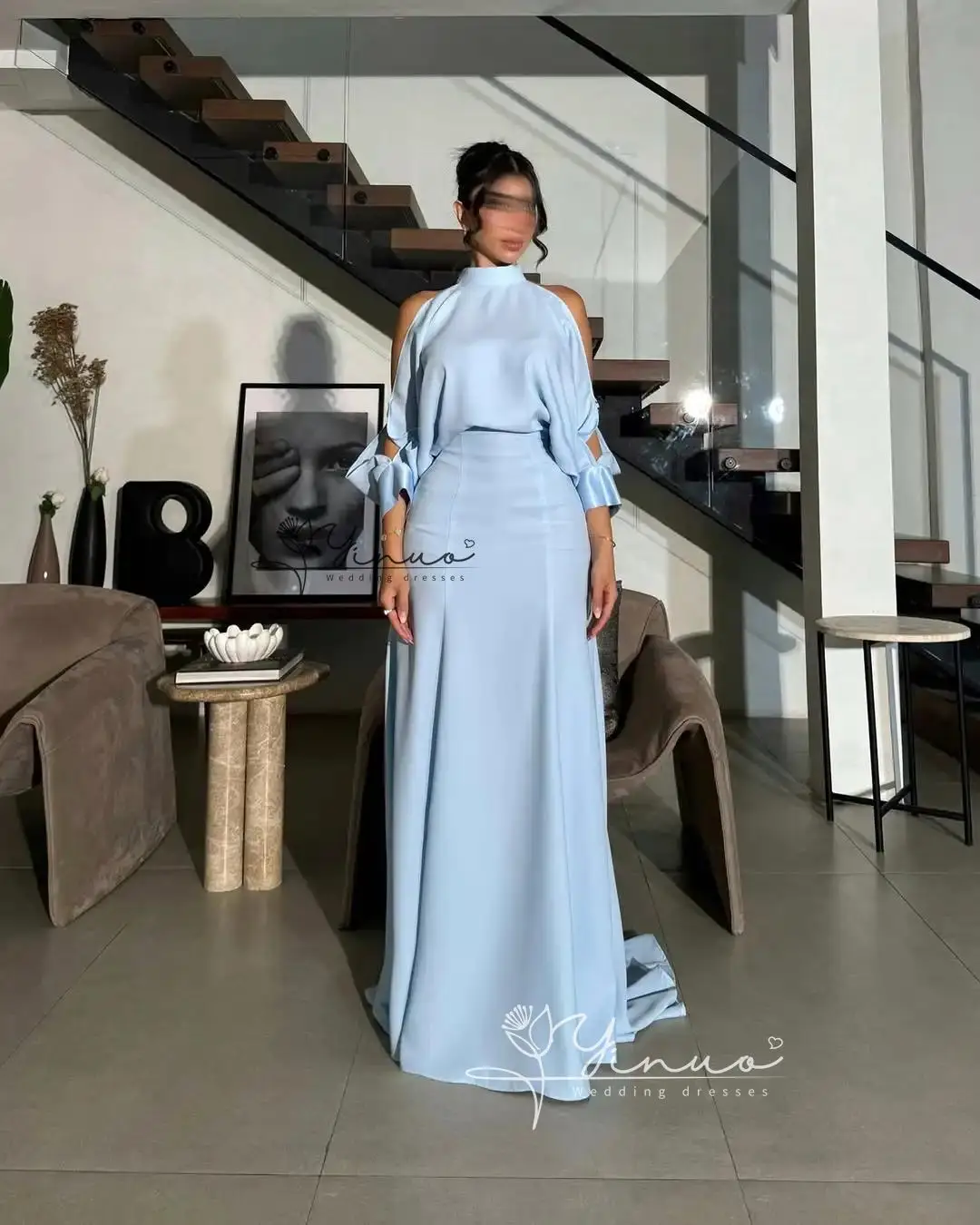 

платья для выпускного вечера русалки с длинными рукавами по индивидуальному заказу, с круглым вырезом, плиссированными бусинами и открытой спиной, длиной до пола, темпераментные вечерние платья