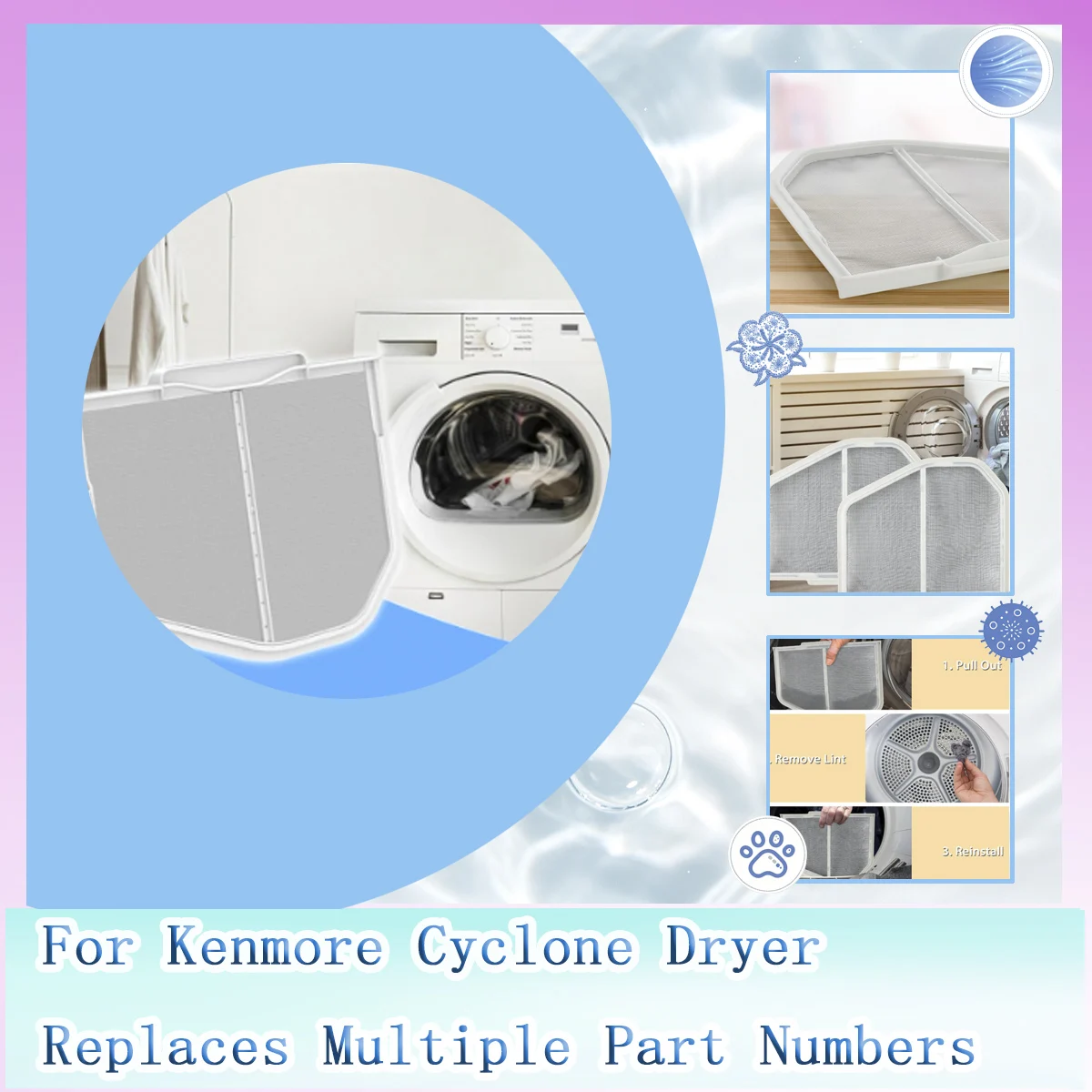 Dryer Cotton Velvet Filter for LG Kenmore Dryers 5231EL1003B Replaces 1266857 AP4440606 PS3527578 Replacement Parts