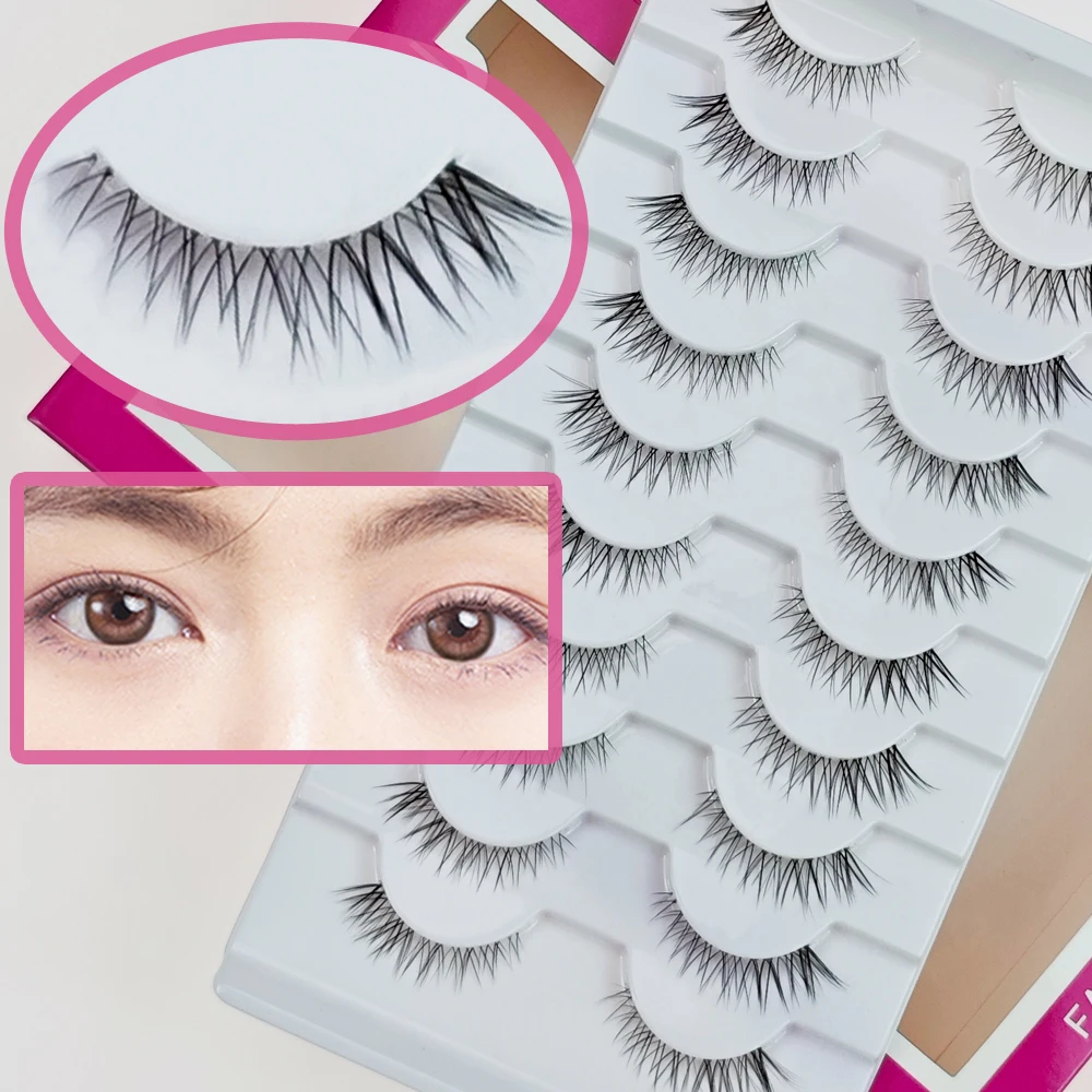 Cílios postiços de raposa voadora diagonal natural Xuanfeiwu com haste transparente, cílios postiços de olho de gato alongados para maquiagem, aparência natural, maquiagem leve, maquiagem nude, adequados para trabalho diário, podem ser aplicados nos cílios