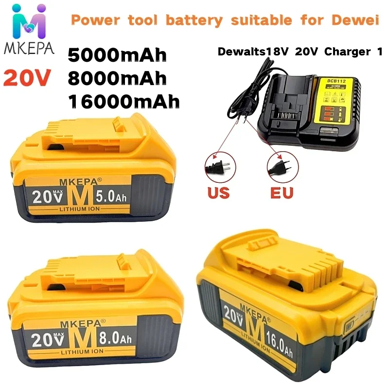 デウォルト電動工具用充電式リチウム電池,20v,8.0ah,16.0ah,18650, 16000mah,dcb184,dcb200