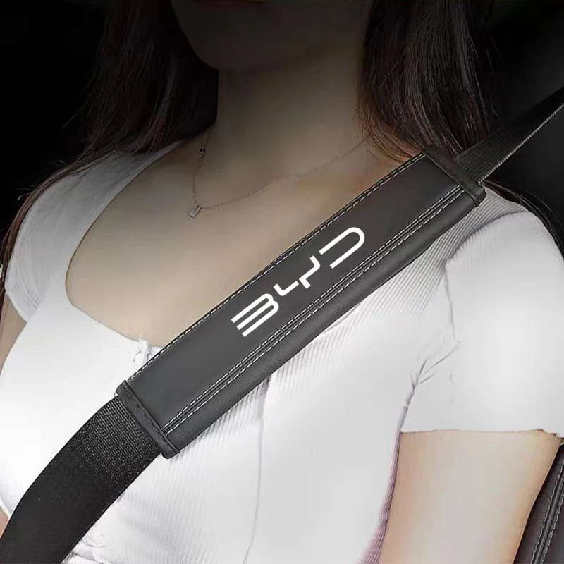 2Pcs Nappa Leather Safety Belt Shoulder Covers Interior Accessories for BYD F3 E6 Atto 3 Yuan Plus Song Max F0 G3 I3 Ea1 Car