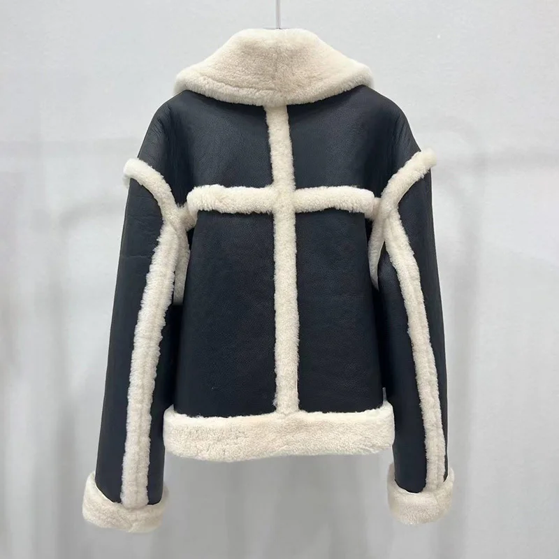 2024 giacca invernale da donna in Shearling moda pelle di pecora naturale cappotto di pelliccia di agnello spessa calda vera pelle Moto Biker