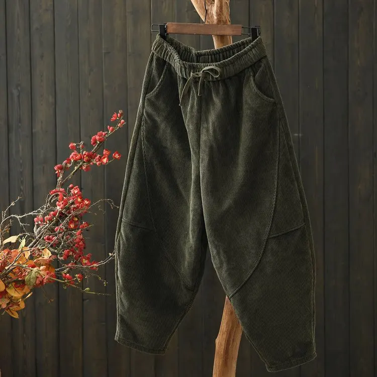 Autumn Winter Female Casual Loose Corduroy Pant Ladies Elastic Waist Corduroy Trousers Women Large Size 4XL Warm Pantalons