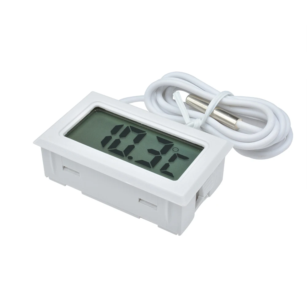 FY-10 Embedded Electronic Digital Display Thermometer LED Digital Electronic Refrigerator Thermometer White with External Probe