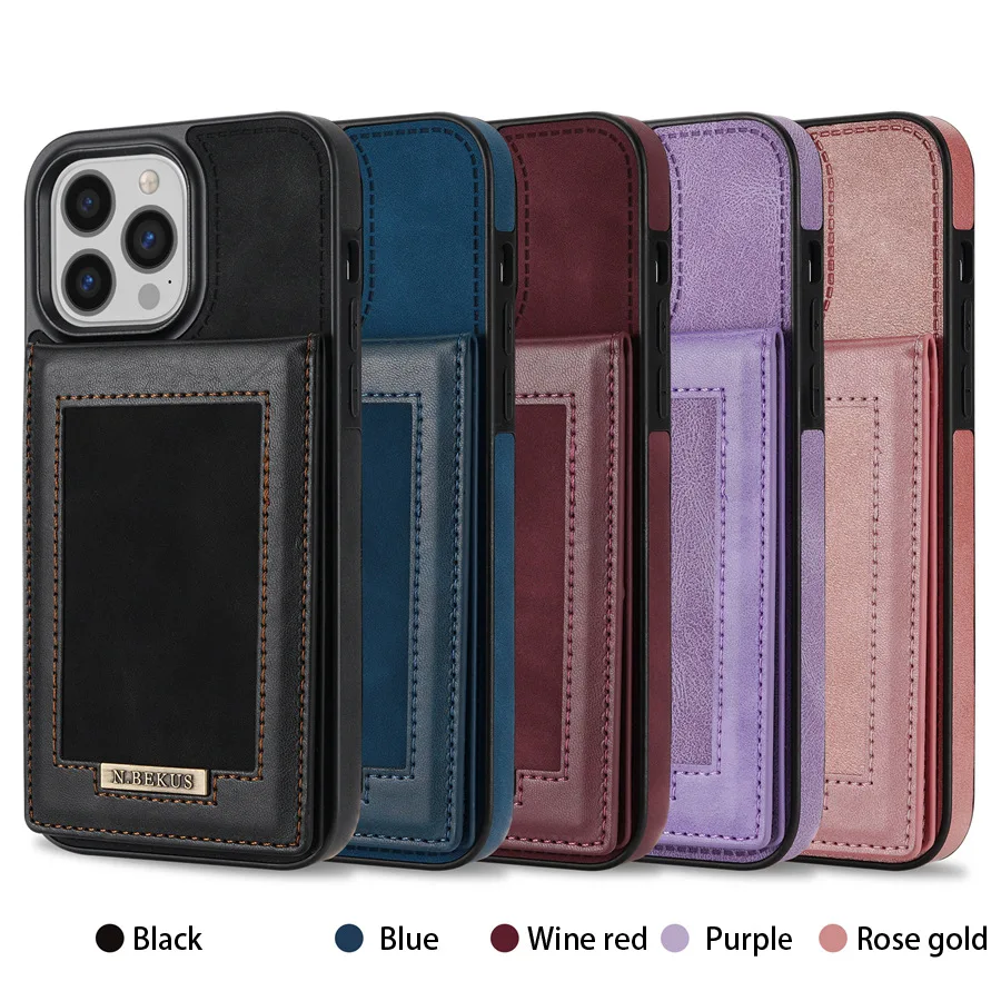 

New Arrival Skin Feel Card Slot Holder PU Leather Phone Case for iPhone 16 15 14 13 12 11 Mini Plus Pro Max Kickstand Cover