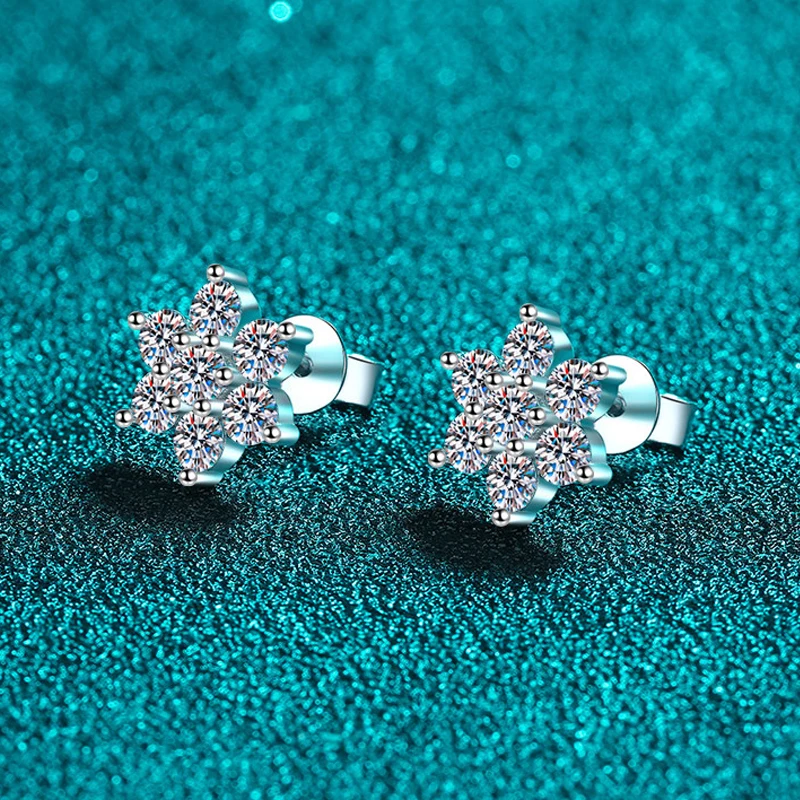 Smyoue Total 1.4ct 3mm All Moissanite Stud Earring for Women Double Halo Sparkly Wedding Sunflower Earrings 925 Sterling Silver