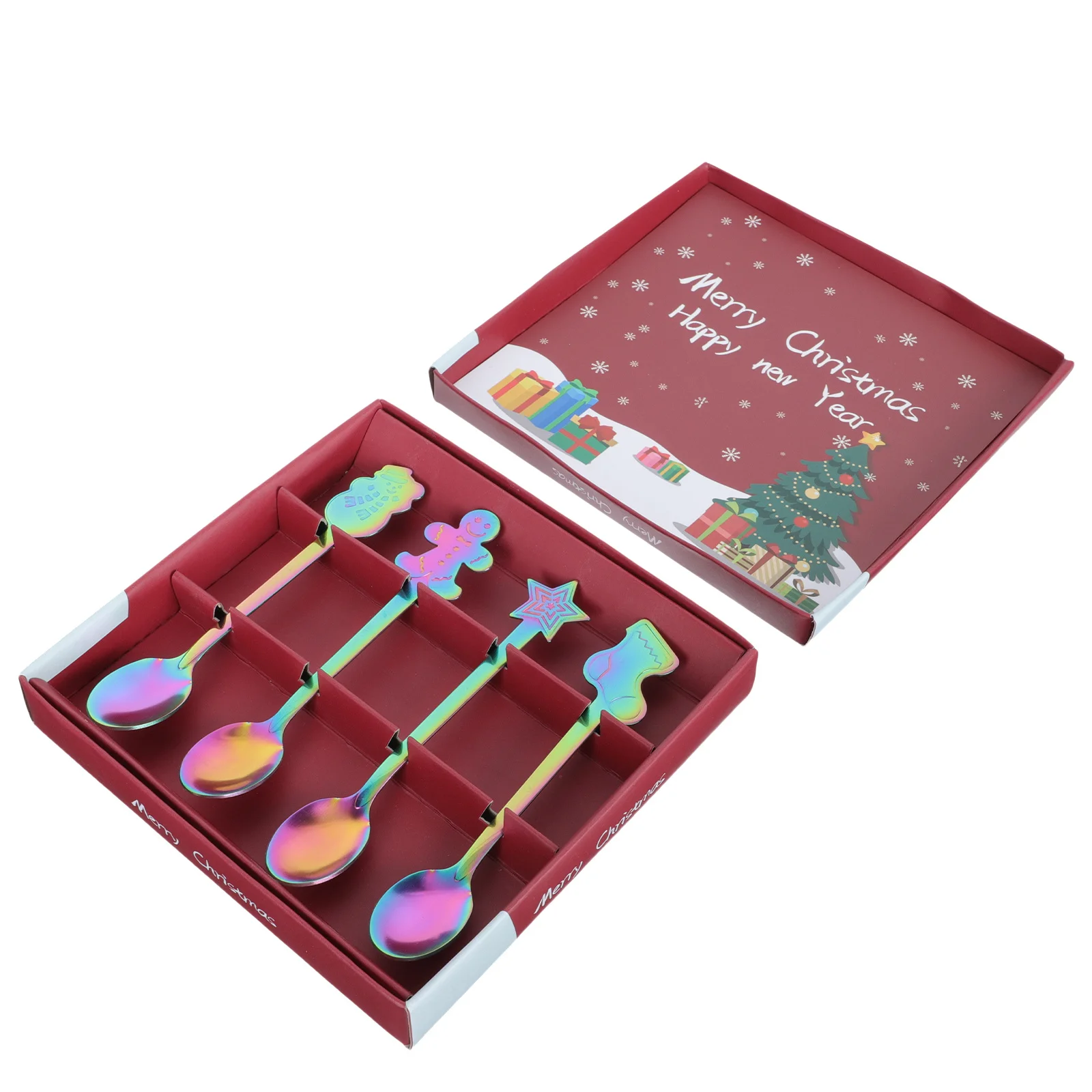 

1Set Christmas Creative Stainless Steel Tableware Spoons Multi- Dessert Ice Cream Lovely Xmas Elements