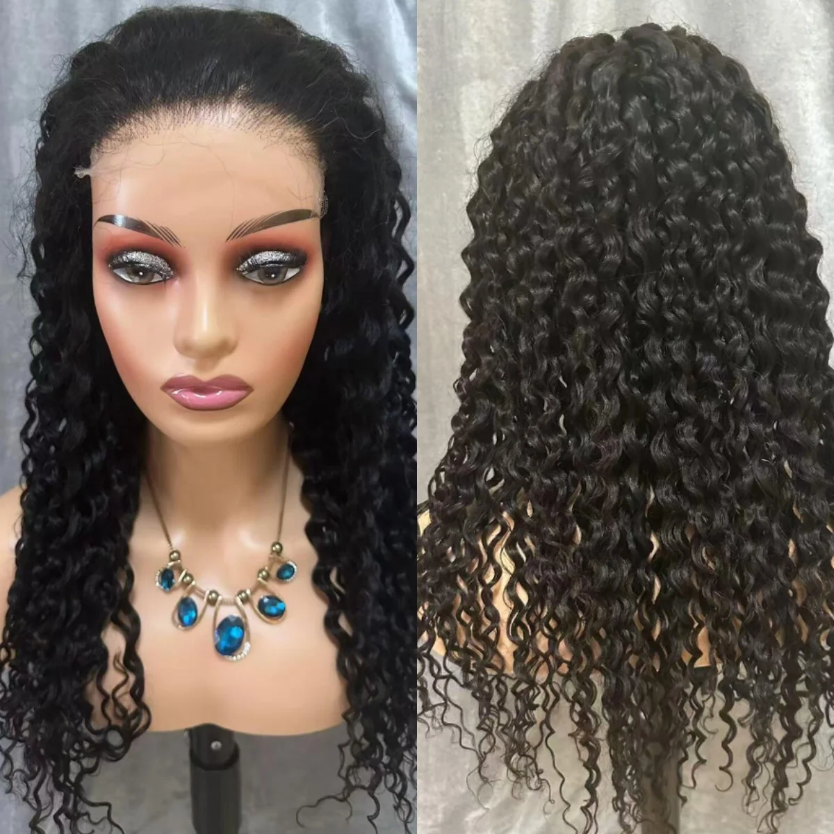 

Афро-кудрявый парик Натуральные черные синтетические парики шнурка Water Wave HD Парики фронта шнурка Глубокие вьющиеся дешевые парики для женщин Высокое качество