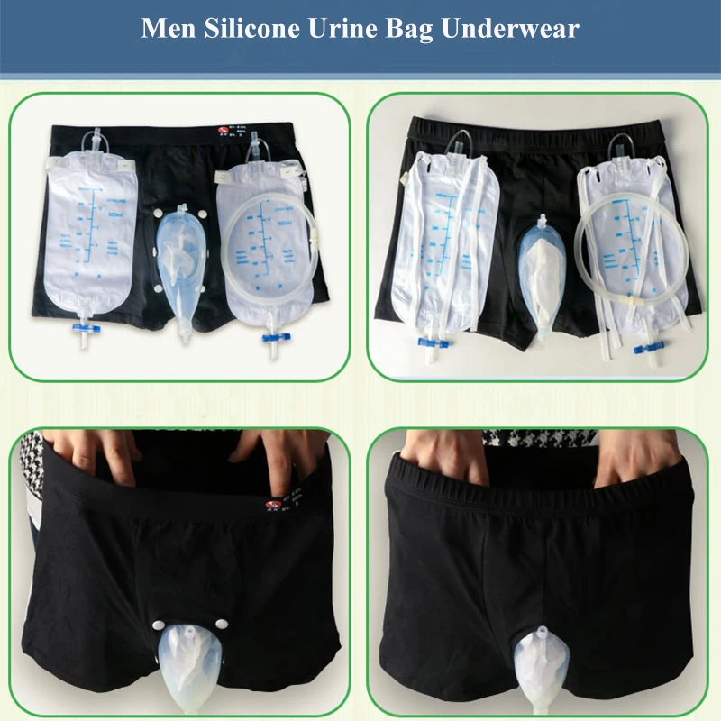 1Set Wearable Men Walking Silicone Urine Bag Underpants Incontinence Elderly Male Patient Urine Collector Drainage Bag Underwear