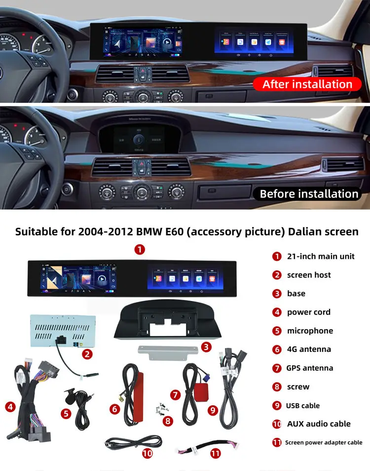 21'' Dual Screen Car Radio For BMW 5 Series E60 2004-2012 Car Multimedia Video Player Stereo GPS Carplay Head Unit CCC Upgrade