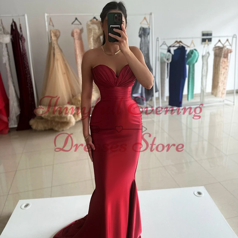 Thinyfull Sexy Mermaid Prom Evening Dresses Red Sweetheart Floor Length Party Dress Formal Night Cocktail Prom Gowns Plus Size