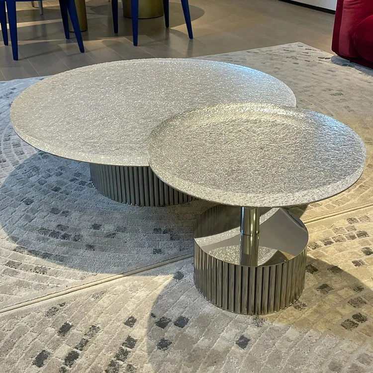 Italian light luxury living room, round sofa, edge table, small unit, simple stainless steel crystal corner table, designer coff