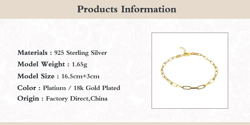 CANNER 925 Sterling Silver Simple Paperclip Bracelet for Women Exquisite Plated Chain Bracelet 2023 Trendy Ladies Gifts Jewelry