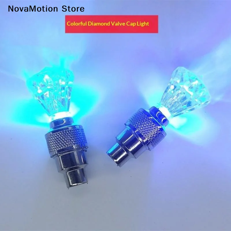 [NM]2 Pcs Diamond Design RGB LED Tire Valve Lights Colorful Flashing Waterproof For Bikes Motorbikes Night Riding[NM]